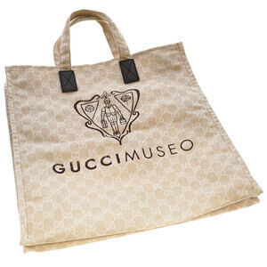 Gucci Museo Tote Bag GG Canvas Handbag Beige White Brown